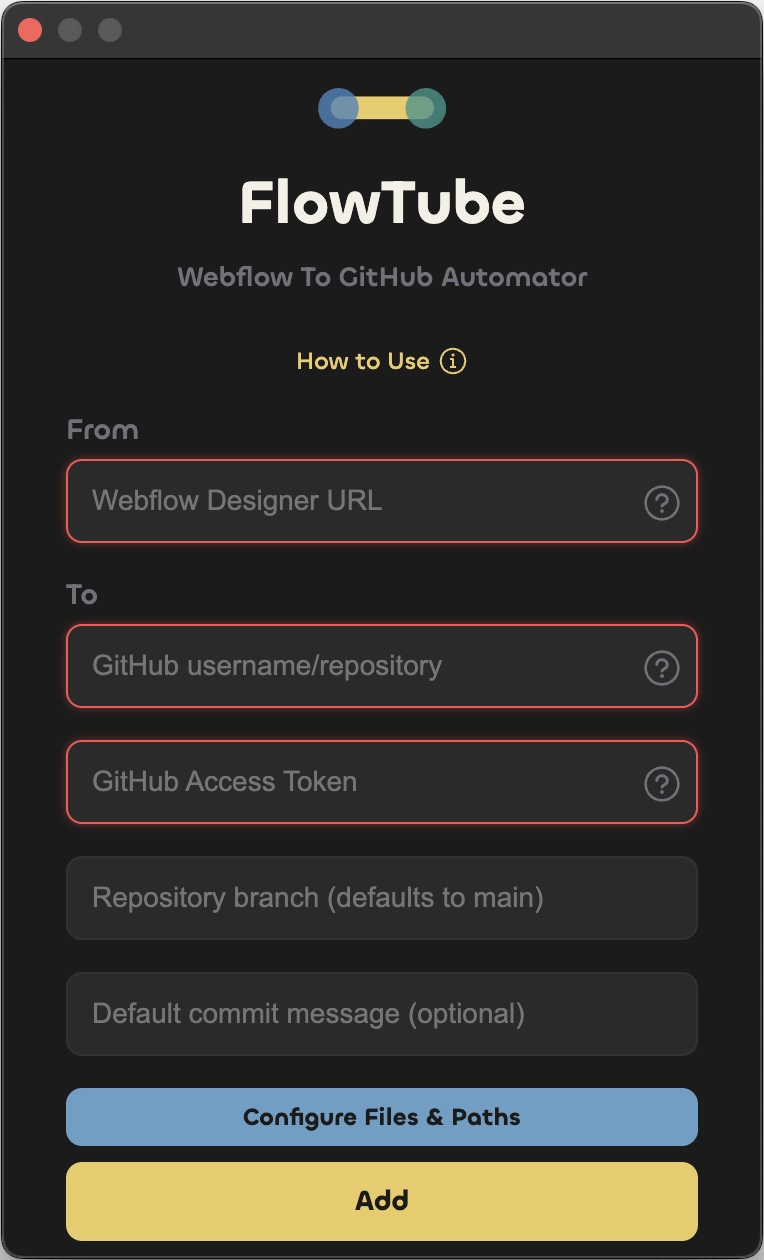 FlowTube - Webflow To GitHub Automator - Chrome Extension UI