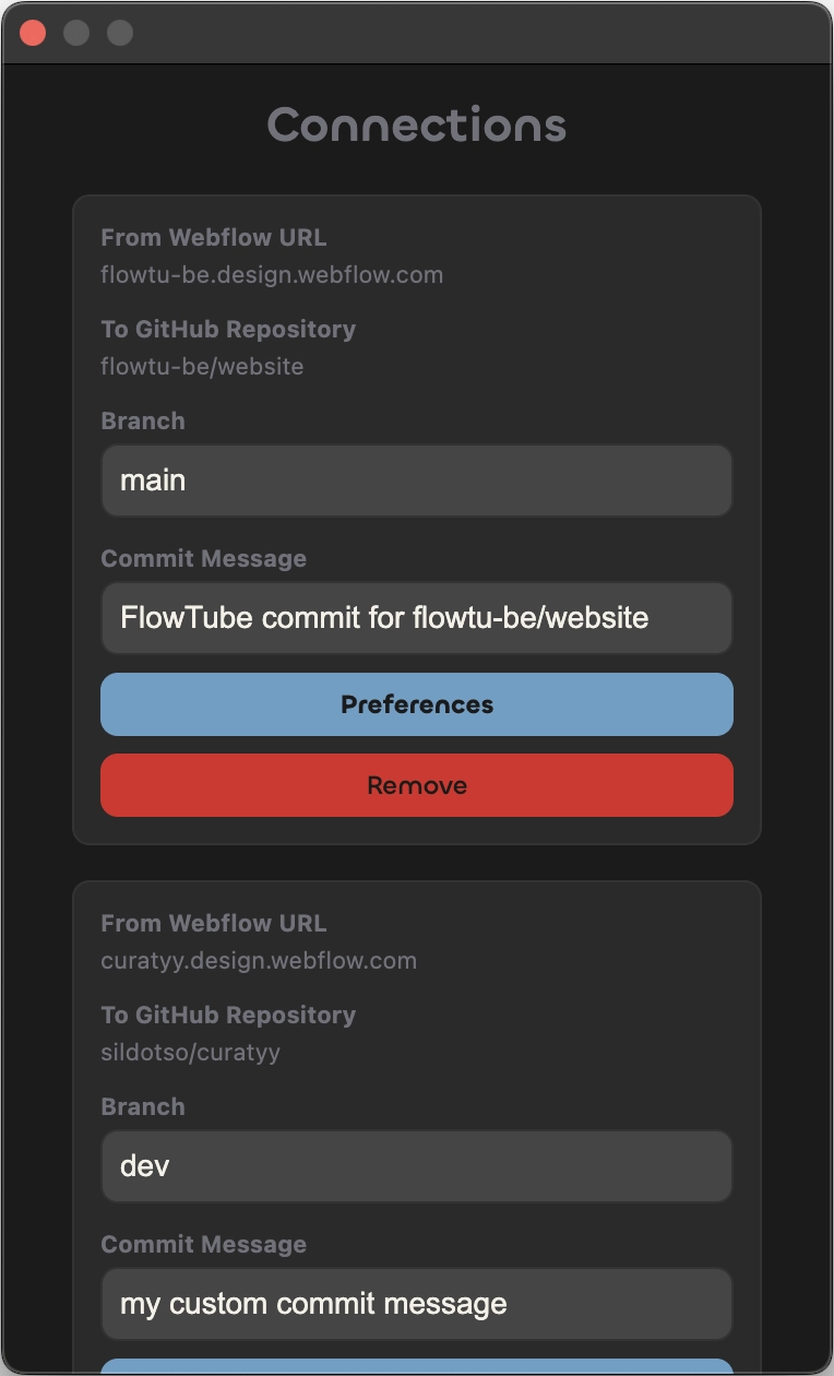 FlowTube - Webflow To GitHub Automator - Chrome Extension UI